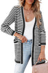 Black Stripe Long Sleeve Button Up Tunic Cardigan
